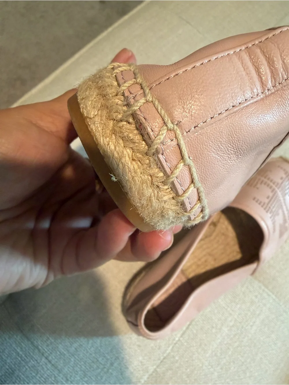 Tory Burch Blush Pink Perforated Leather Espadrille Flats